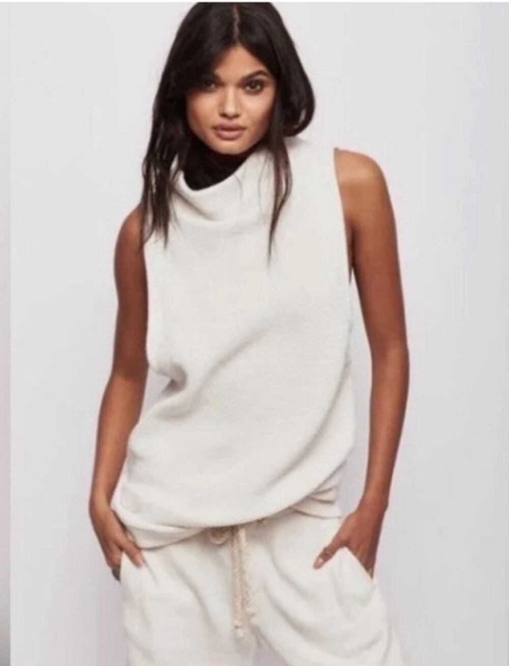 Free People Ottoman Tunic Top Off White Sleeveless Knit Sweater Med Cottagecore